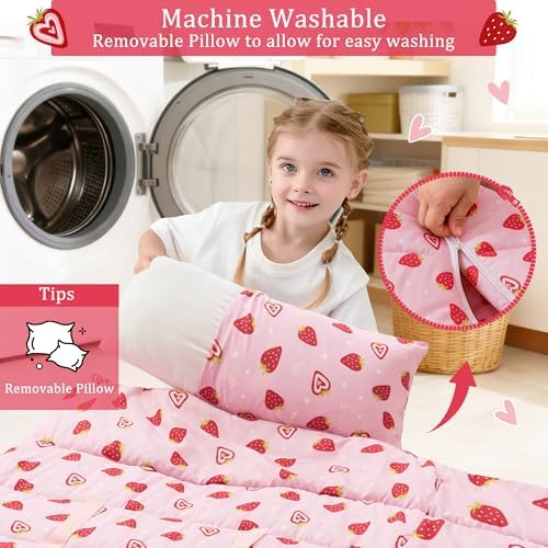 Toddler Nap Mat for Preschool 50''x30'' Sleeping Mat with Removable Pillow and Minky Blanket for Kids Ages 3-7 Roll Up Soft Sleeping Bag for Boys Girls Kindergarten Daycare Sleepover