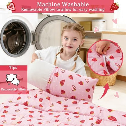 Toddler Nap Mat for Preschool 50''x30'' Sleeping Mat with Removable Pillow and Minky Blanket for Kids Ages 3-7 Roll Up Soft Sleeping Bag for Boys Girls Kindergarten Daycare Sleepover