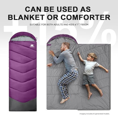Sleeping Bags for Adults Teens, 4 Season Camping Sleeping Bag Waterproof,Machine Washable Backpacking Gear for Cool Weather,Outdoor Tent Hiking Hunting,with Compression Sack,86.6x31.5