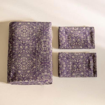 Full Duvet Cover Set Purple Green Floral Duvet Cover Exquisite Jacquard Flower Bedding Set Boho Medallion Vintage Floral Comforter Cover Linen Cotton Yarn-Dyed Textured Duvet Cover with Zipper Ties