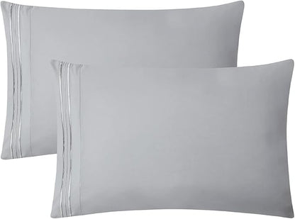 Clara Clark Bed Sheets, Premier 1800 Series 4 Piece Bed Sheet Set, Deep Pocket, Wrinkle, Fade, Stain Resistant, Luxury Soft Bedding Sheets & Pillowcases, Twin, Silver Gray