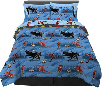 WB The Flash Movie DC Comics Super Soft Comforter and Sheet Set with Sham,7 Piece Full Size, (Official Licensed Product) By Franco