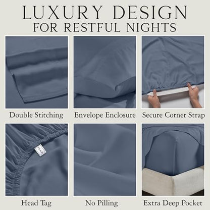 KARISSA MAE 6 Piece Luxury Bamboo Viscose Queen Sheet Set, 4 Pillowcases