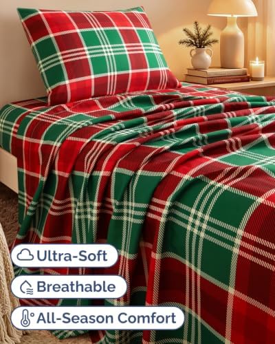 Christmas Sheet Set, Highland Tartan, Holiday Xmas Bedding Set - Twin Size