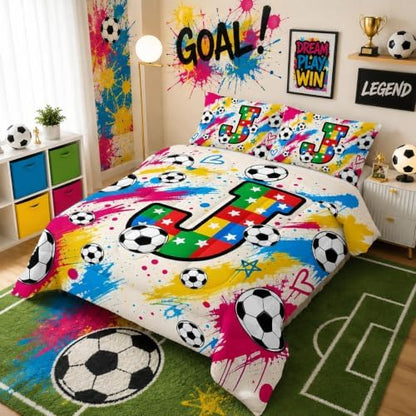 BSNTHO Soccer King Size, Comforter Set Colorful Kids Comforter 3Pcs