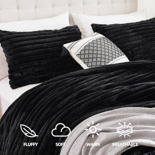 Smoofy Fluffy Twin Size Comforter 2 PCS - Black Fleece Bedding Set