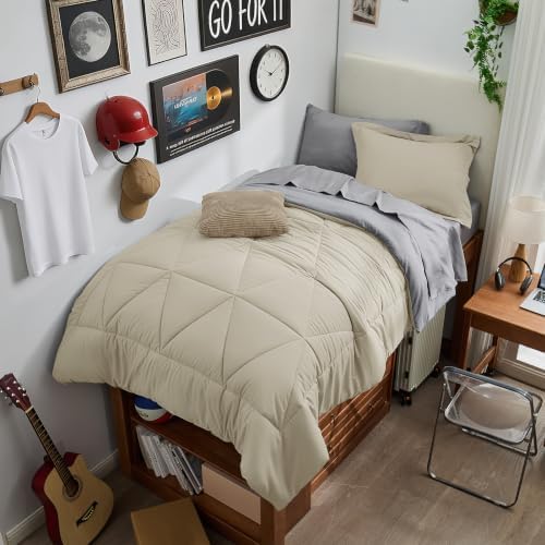 BEDELITE Twin XL Comforter Set 5 Pieces, Reversible Oatmeal Bed in A Bag