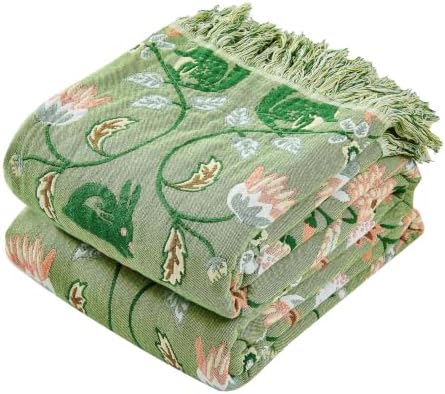 VANJOROY Boho Throw Blanket, 100% Organic Cotton Breathable Ultra Soft 91" x 108" King Bed Quilt Throw - All Season Floral Rustic Farmhouse Decor Luxury Blanket for Sofa Couch Chair and Gift