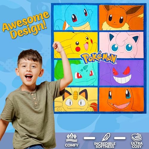 Pokemon Soft Fleece Bed Blanket, Warm Bed Throw 51 x 59 inches for Sofa Bedroom Accessories, Anime Gifts for Kids Teens