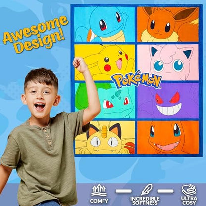 Pokemon Soft Fleece Bed Blanket, Warm Bed Throw 51 x 59 inches for Sofa Bedroom Accessories, Anime Gifts for Kids Teens
