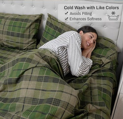 RUVANTI 100% Cotton Flannel Sheets King Size, DNA Plaid