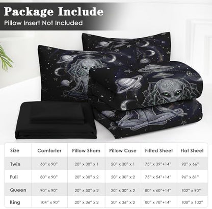 WeCozy Queen Comforter Set with Sheets, 7 Pieces Alien Space Bedding