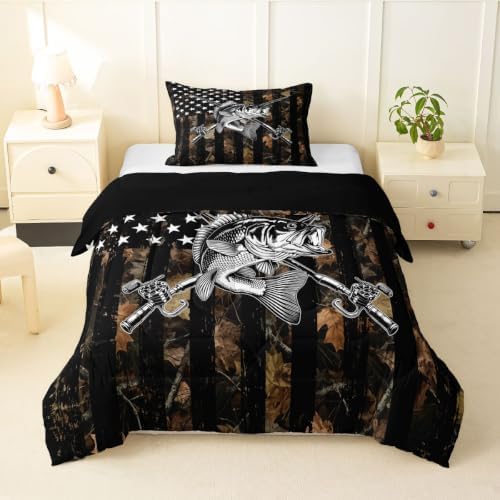 Feelyou Camo Fish Comforter Set Toddler Size Bedding Set for Kids Boys