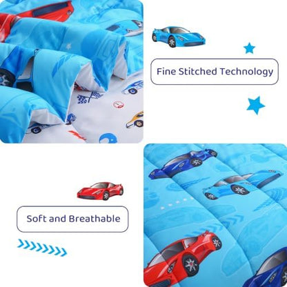 Viviland Kids Full Bedding Sets, Boys Comforter, Sky Blue Sports Cars