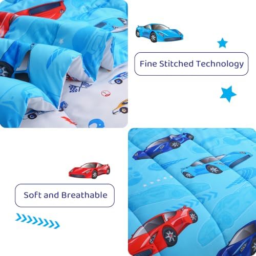 Viviland Kids Twin Bedding Sets, Boys Comforter, Sky Blue Sports Cars