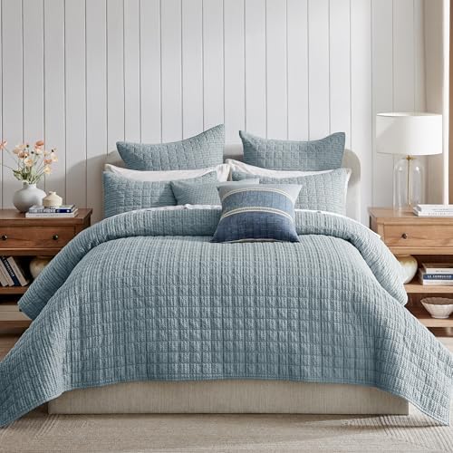 Levtex Home Cloud Waffle King/Cal King Quilt Set (106x92in) and 2 Pillow Shams (36x20in) - Box Quilted Waffle Texture - Chambray - Cotton King Size Quilt Bedding Set - Lightweight Soft Pre-Washed