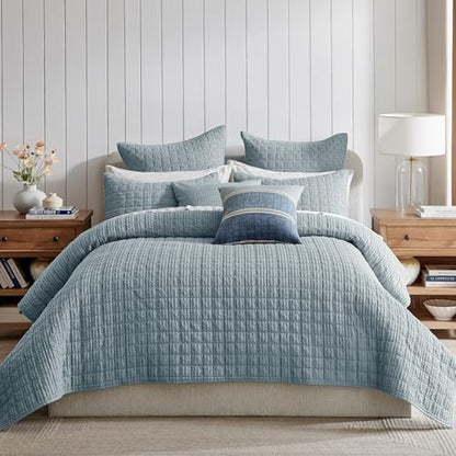 Levtex Home Cloud Waffle King/Cal King Quilt Set (106x92in) and 2 Pillow Shams (36x20in) - Box Quilted Waffle Texture - Chambray - Cotton King Size Quilt Bedding Set - Lightweight Soft Pre-Washed