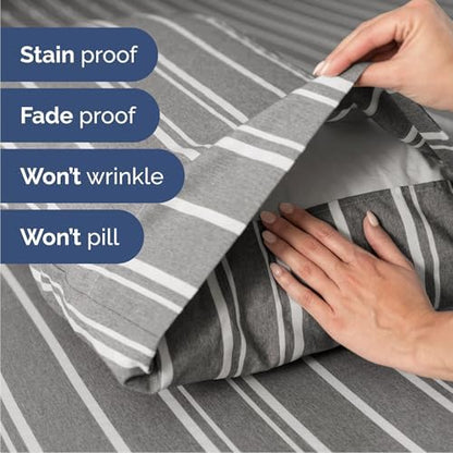 Cal King Size 4 Piece Sheet Set - Comfy Breathable & Cooling - Grey Stripes