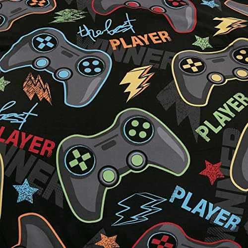 Gray Blue Color Gaming Full Size 5 Piece Comforter Set for Gamer Video Games player Bedding for Teen, Bedding for all seasons, Plush Controller Pillow, fitted sheet and pillow sham Included (Full)