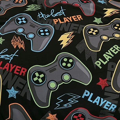 Gray Blue Color Gaming Full Size 5 Piece Comforter Set for Gamer Video Games player Bedding for Teen, Bedding for all seasons, Plush Controller Pillow, fitted sheet and pillow sham Included (Full)