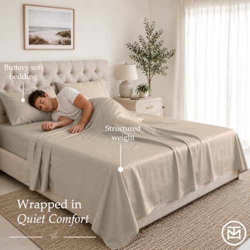 Threadmill 600 Thread Count Cotton Full Sheet Set, Sateen, Taupe, 4-Piece