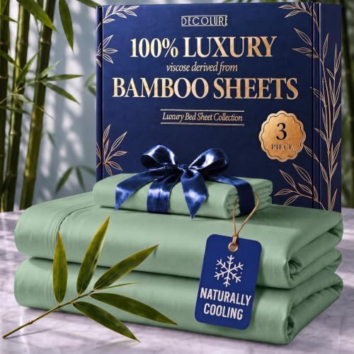 DECOLURE 100% Viscose Derived from Bamboo Sheets Twin Size | 3 Pc Bed Set