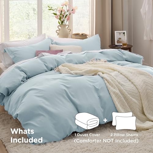 Bedsure Prewashed Oversized King Duvet Cover, Cotton-Like Set, Baby Blue