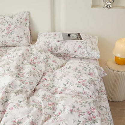 VM VOUGEMARKET Girl's Pink Flower Duvet Cover Set, Twin, 100% Cotton