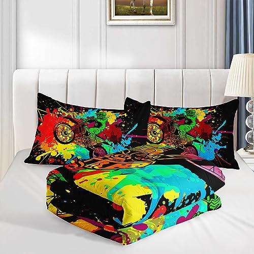 Axolotl Motocross Bedding Set Twin,Dirt Bike Comforter Set,Extreme Sports Bedding,Motorcycle Racer Comforter Set Motocross Comforter Motor Vehicles Biker for Boys Kids Teens Men,1 Quilt 2 Pillowcases