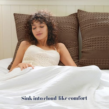 PHF Cotton Waffle Weave Euro Sham Covers 26" x 26", Chocolate, No Insert
