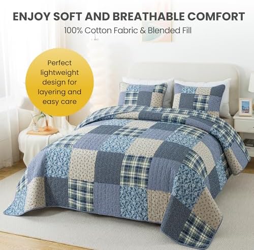 SLPR - Blue Symphony Cotton Quilt Set, Patchwork Bedding, Queen and 2 Shams