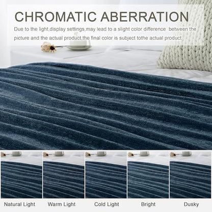 Chenille Throw Blanket for Couch 50" x 60", Navy Blue