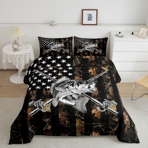 Feelyou Camo Fish Comforter Set King Size Bedding Set for Kids Boys Girls