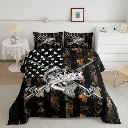Feelyou Camo Fish Comforter Set King Size Bedding Set for Kids Boys Girls