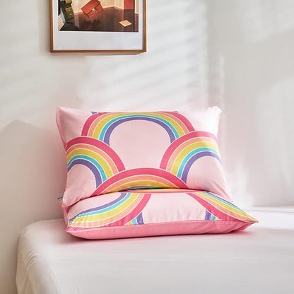 Feelyou Rainbow Glow in The Dark Comforter Set for Girls Kids Full Pink Rainbow Bedding Set Super Soft Colorful Stripe Mermaid Scales Comforter Baby Girl Bedroom Pink Decor Bedding Quilted Duvet