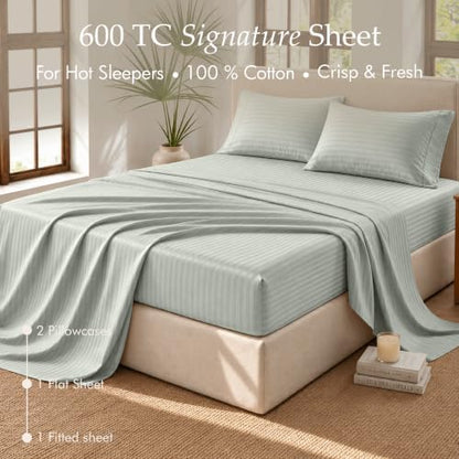 Threadmill 600TC Cotton Cal King Sheet Set, Sateen, Damask Stripe, Grey