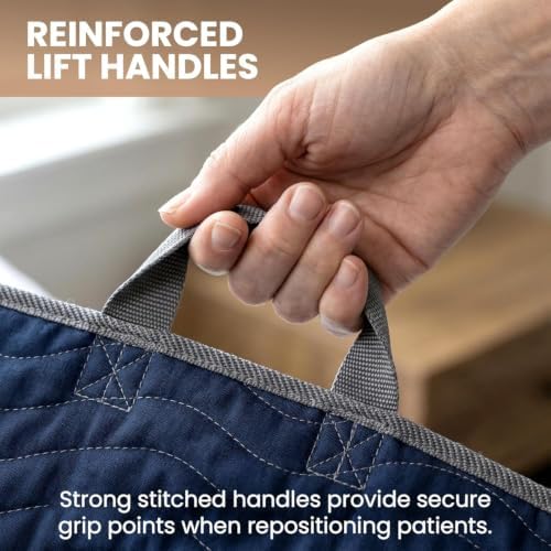 Washable Positioning Bed Pad with 8 Reinforced Handles – 34"x52" Waterproof, Quick-Dry, Absorbent Underpad for Elderly Care, Turning, Lifting & Incontinence Protection (Navy, 34"x52" (2 Pack))