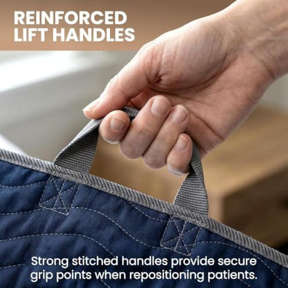 Washable Positioning Bed Pad with 8 Reinforced Handles – 34"x52" Waterproof, Quick-Dry, Absorbent Underpad for Elderly Care, Turning, Lifting & Incontinence Protection (Navy, 34"x52" (2 Pack))