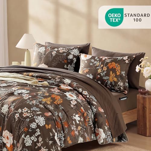 Queen Comforter Set - 7 Pieces Soft Floral Bed in a Bag Queen Bedding Sets