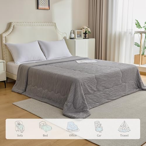 CHOSHOME Cooling Comforter Cooling Blanket, Q-Max 0.45 Cool Sleeping Summer Blanket for Hot Sleeper Night Sweats, Cal King 96" x 102", Grey 02