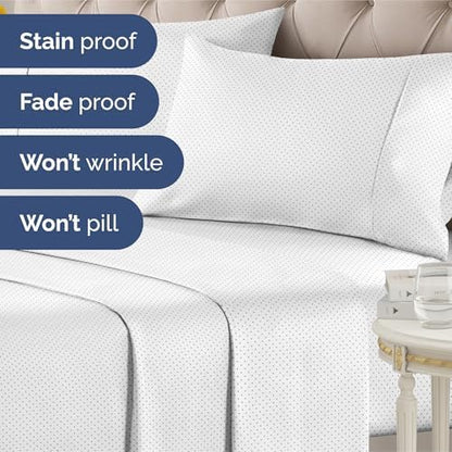 Cal King 4 Piece Striped Sheet Set - Soft, Breathable & Cooling - Microdots