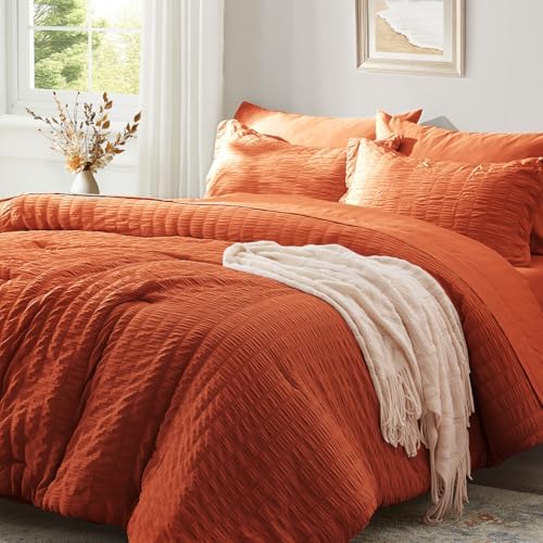 Full Size Comforter Sets 7 Piece Burnt Orange Bed in a Bag Full Bedding Set