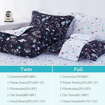 Viviland Kids Bedding Set Full Size Comforter Sets, Bed in Space Universe Cover Set for Children