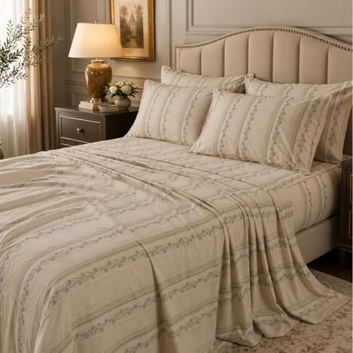 FADFAY 100% Cotton Twin XL Bed Sheet Set for College Dorms, Woven Jacquard Floral, Soft & Breathable, Deep Pocket Fitted Sheet, Envelope Pillowcase, Luxury Farmhouse & Cottagecore Bedding 4Pcs