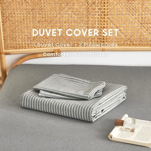 Wake In Cloud Striped Cotton Duvet Cover Set, Grey, Twin/Twin XL