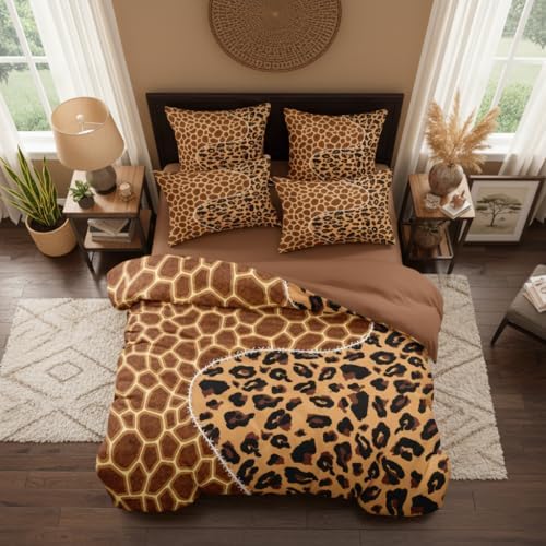 CCoutueChen Leopard Giraffe Comforter Set, Brown, Twin, 3 Piece