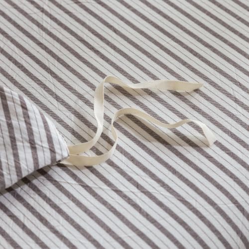 JIYUAN Full Washed Cotton Duvet Cover Set, 3-Piece, Linen-Like Pinstripe