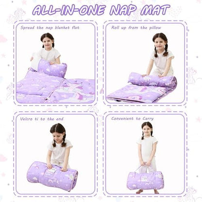 Lasoftan Toddler Nap Mat with Pillow and Blanket, Extra Large Rolled Napping Mats,Slumber Bags for Boys Girls,Kids Sleeping Bag for Daycare, Preschool Travel Camping