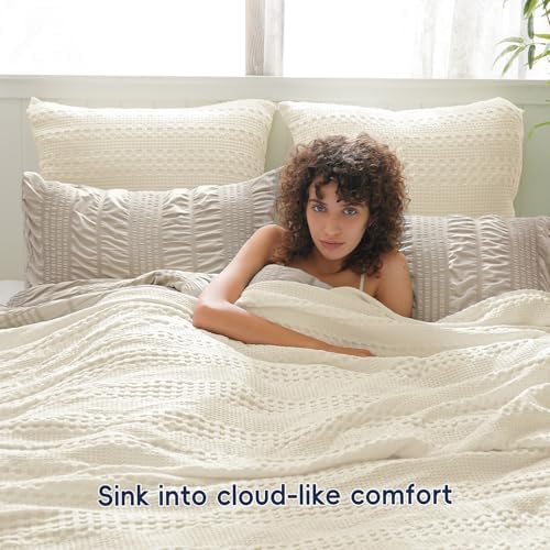 PHF Cotton Waffle Weave Euro Sham Covers 26" x 26", Ivory, No Insert