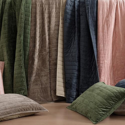 Velvet Quilt Set Queen Size -Bedding Set Green Soft Bedspread with 2 Shams